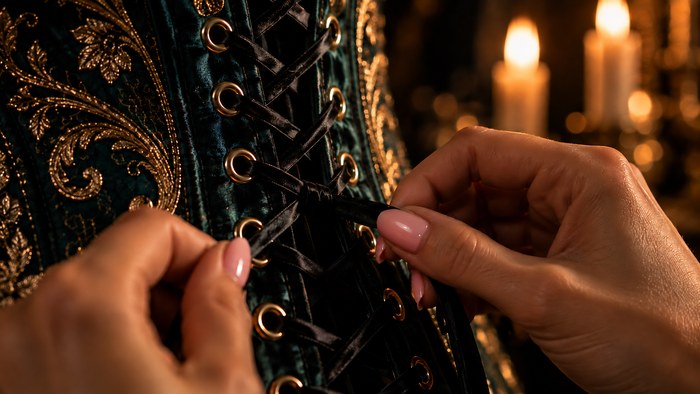 Détail du laçage d'un corset Velara Muse